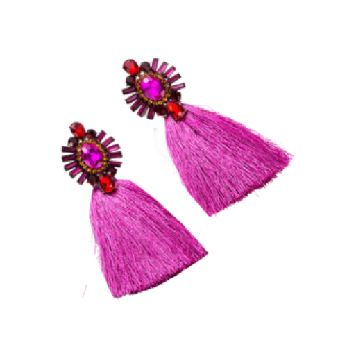 Bmore Tattered Fuchsia Fringe Earrings