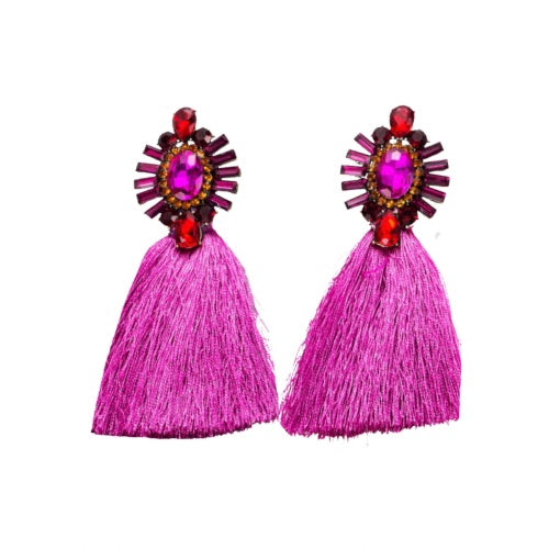 Bmore Tattered Fuchsia Fringe Earrings